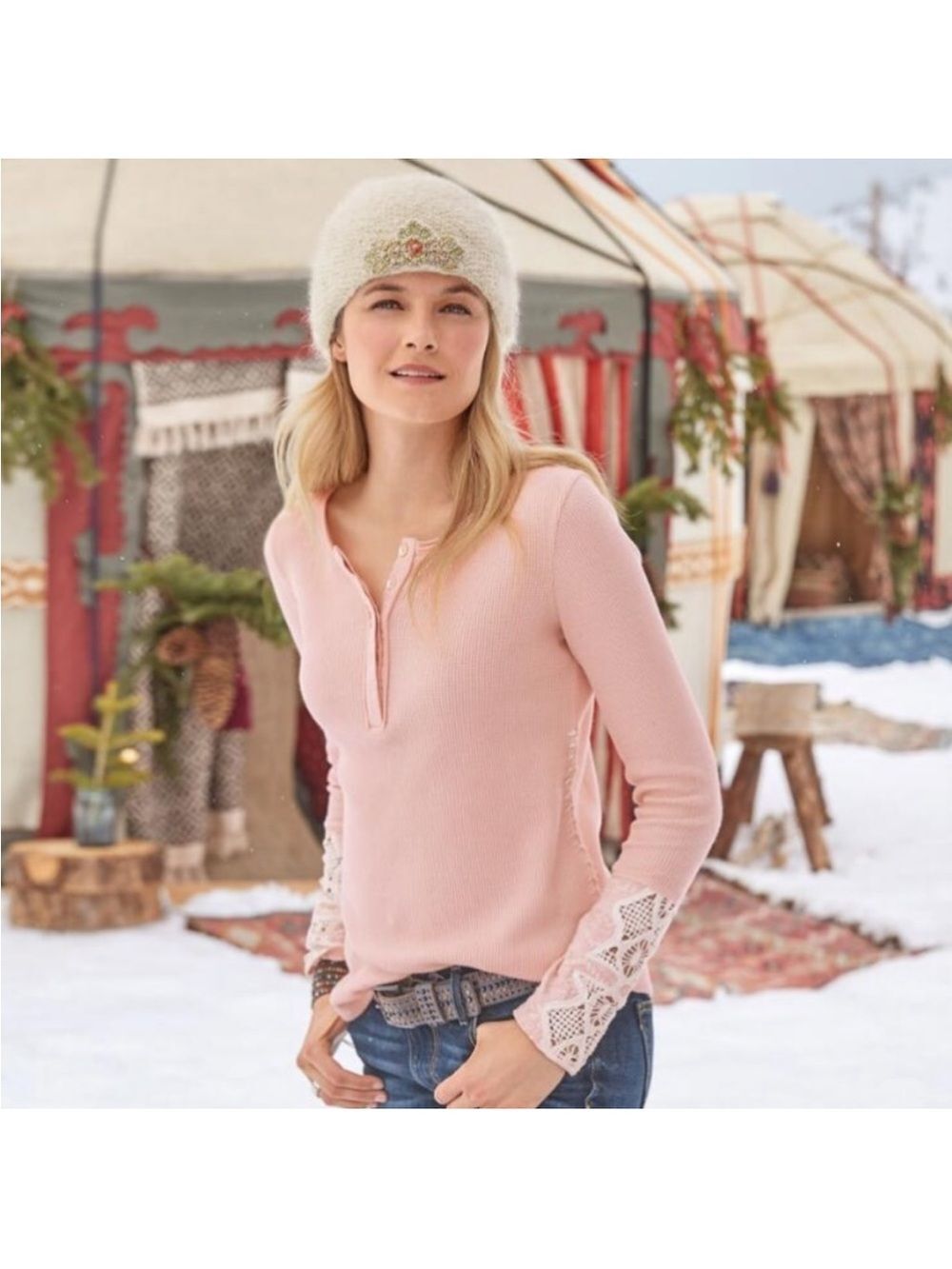 Sundance Cassie Henley Lace Long Sleeve in Pink Size Medium